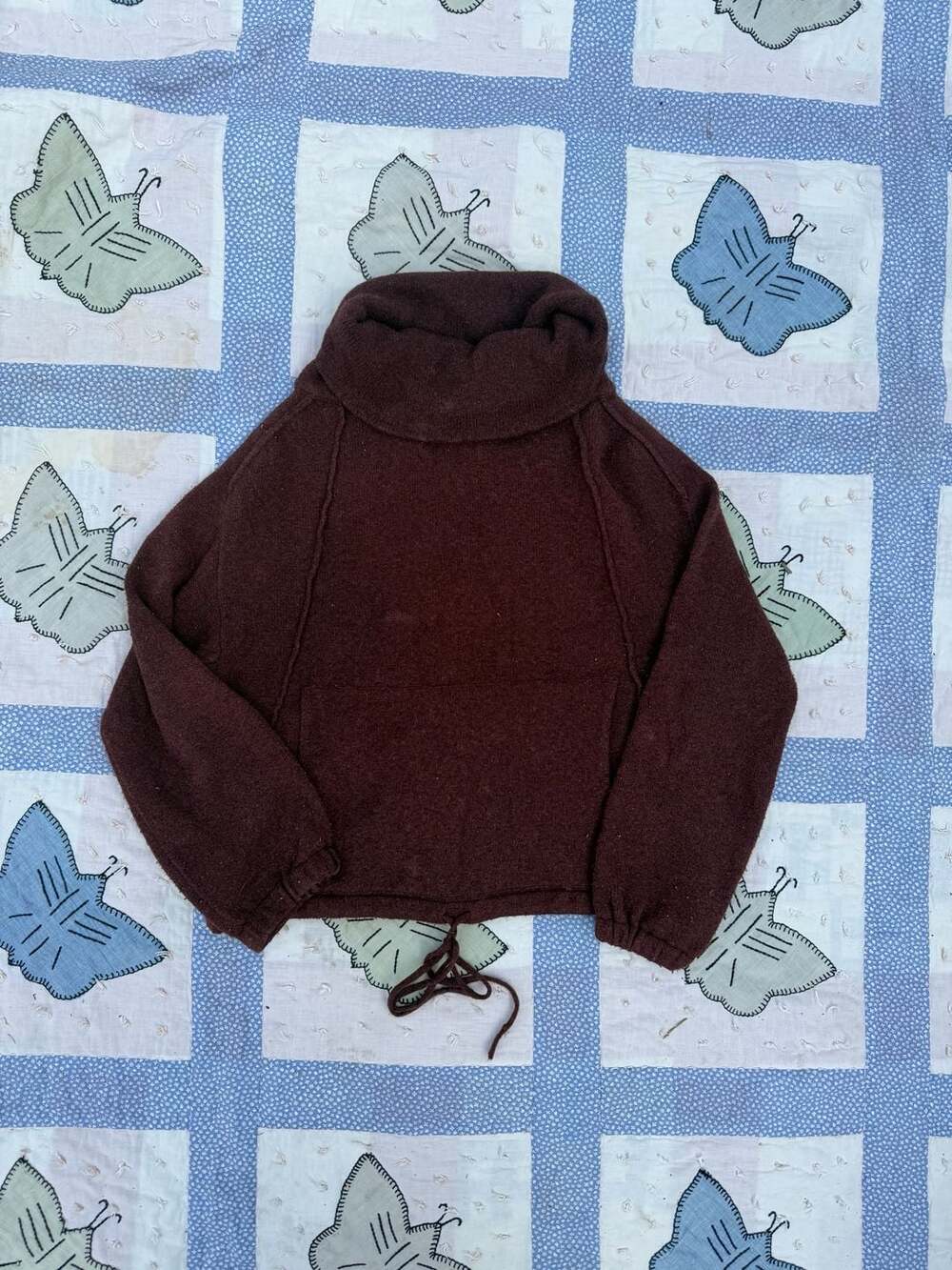 Anthropologie Field & Flower Maroon Cowl Neck Kangaroo Pocket Sweater